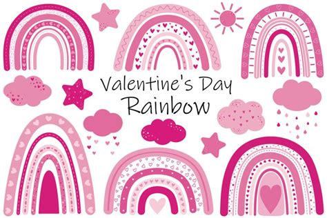 Rainbow Valentine S Day Rainbow Hearts SVG Pink Clouds SVG