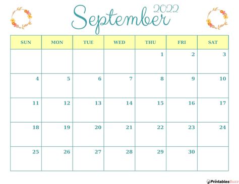 September 2022 Calendar Printable