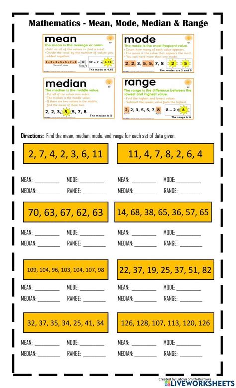 Range Mean Median And Mode Worksheet For 4th 5th Grade Worksheets Library