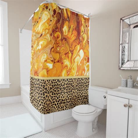 Fluid Art Pour Abstract Leopard Print Shower Curtain