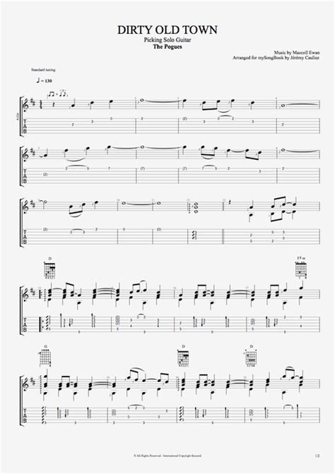 Dirty Old Town by The Pogues - Picking Solo Guitar Guitar Pro Tab ...