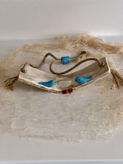White Air Plant Holder With Turquoise Birds Rustic Wall Etsy