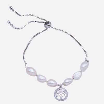 Pulsera ajustable con perlas irregulares y dije de árbol de la