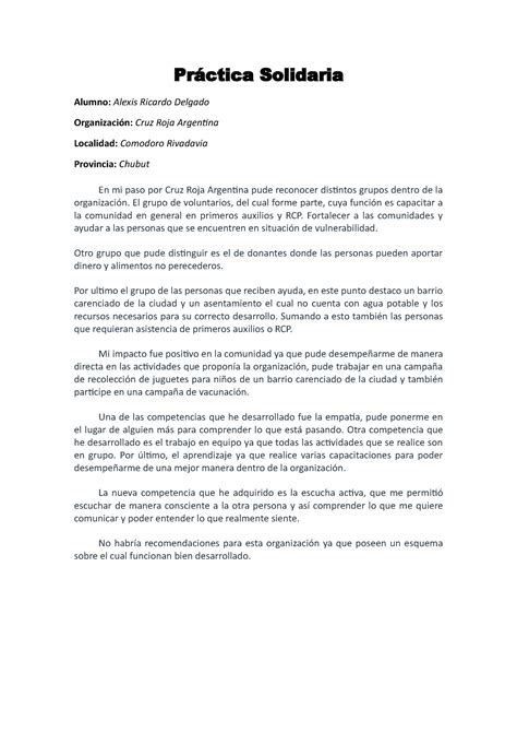 Trabajo Practico N4 Práctica Solidaria Alumno Alexis Ricardo Delgado Organización Cruz Roja