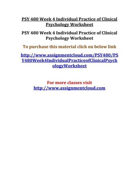 PSY 480 Week 4 Individual Practice Of Clinical Psychology Worksheet