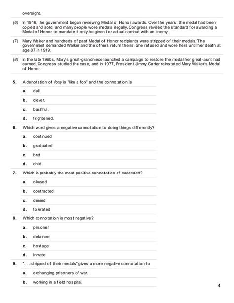 Connotation And Denotation Worksheets Grade 6