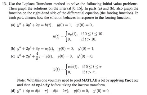 13 Use The Laplace Transform Method To Solve The Chegg