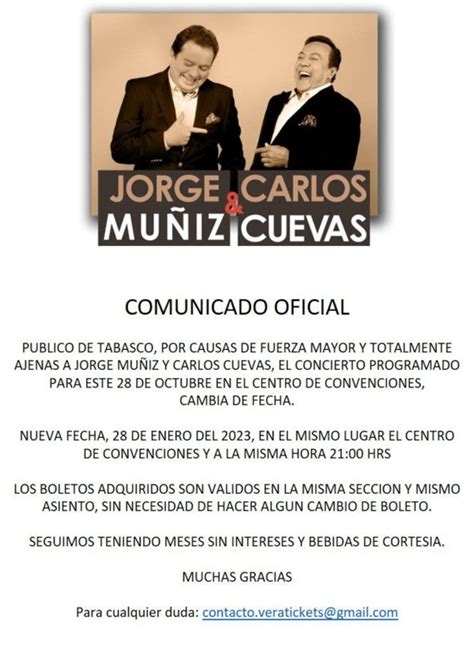 Uno M S Reprograman Para Enero Concierto De Carlos Cuevas Y Jorge