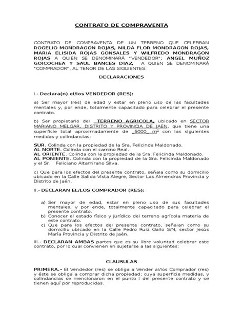 Contrato De Compraventa Terreno Parcela Derecho Privado Ley Común