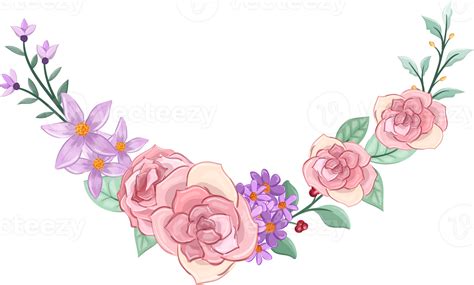 Arreglo Floral Rosa Con Estilo Acuarela Png