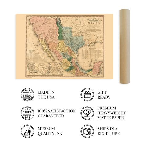 Snapklik.com : HISTORIX Vintage 1846 United States Of Mexico Map