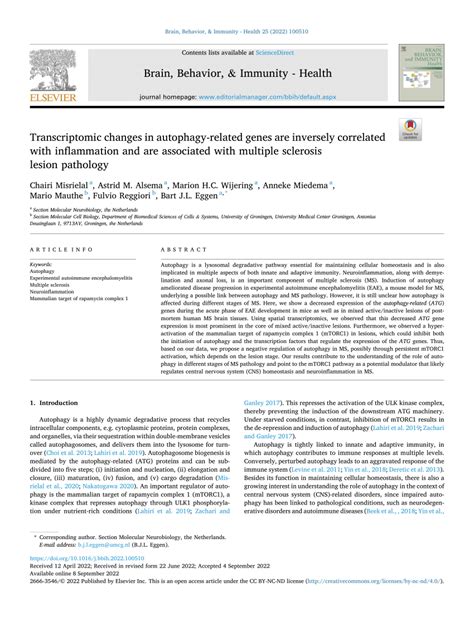 PDF Transcriptomic Changes In Autophagy Related Genes Are Inversely