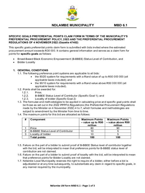 Fillable Online ndlambe gov NDLAMBE MUNICIPALITY MBD 6.1 Fax Email ...