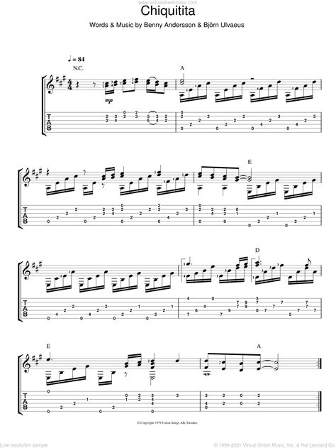 Abba Chiquitita Sheet Music For Guitar Solo Chords Download