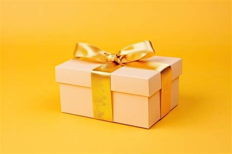 Premium AI Image Gift Box With Golden Satin Ribbon And Bow On Yellow