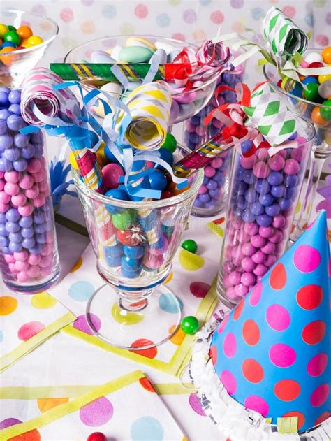 Birthday Party Candy Station with Party Blowers Stock Image - Image of display, desserts: 24934573