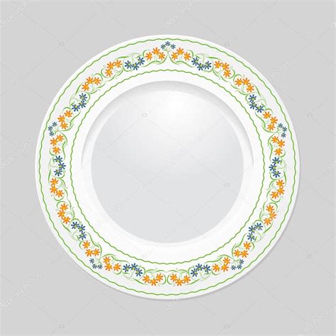 Decorative plate with patterned border, on gray background, top view ...