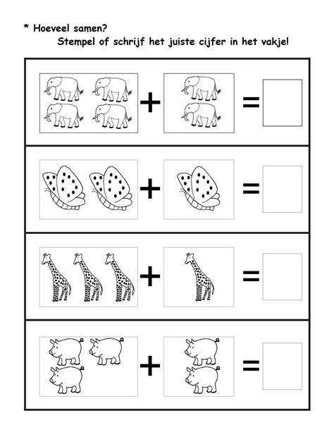 Werkblad Rekenen Groep 1 2 Plaatjes Optellen Thema Dieren Artofit