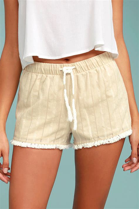 Cute Beige Shorts Embroidered Shorts Fringe Shorts 43 00 Lulus