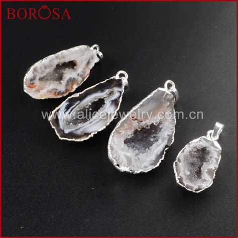 Borosa Pcs Drusy Pendant Gold Silver Color Natural Half Cave Onyx