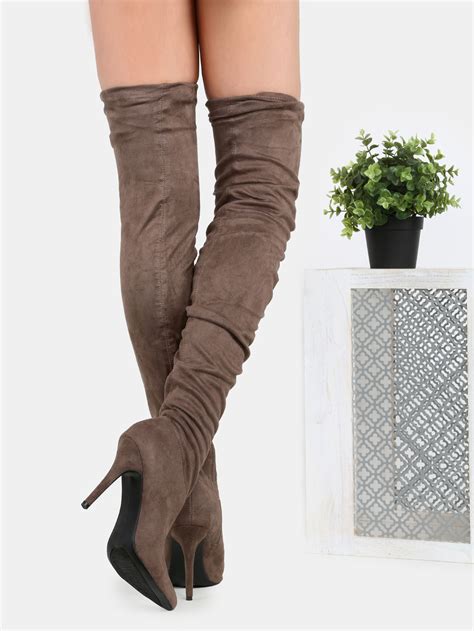 Slouchy Stiletto Thigh High Boots Taupe Shein Sheinside