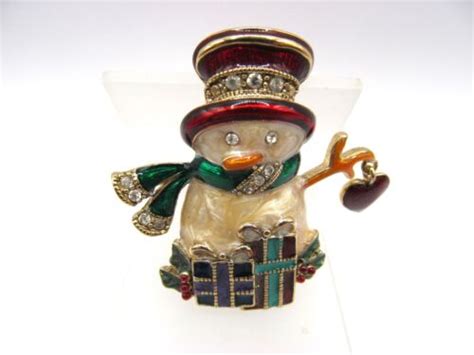 Vintage Monet Christmas Snowman Brooch Enamel Rhinestone Pin Signed Ebay