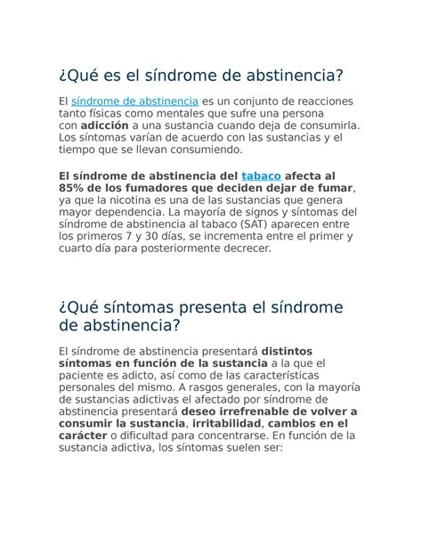 Qué es el síndrome de abstinencia Qué es el síndrome de abstinencia