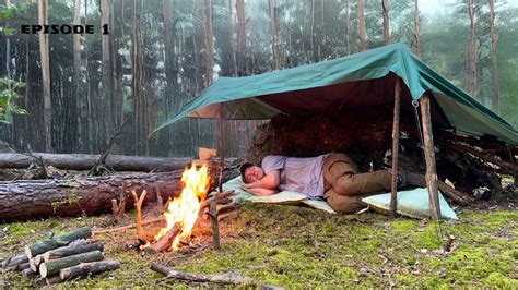 Days Solo Bushcraft I M Building A Shelter From The Rain Crafting