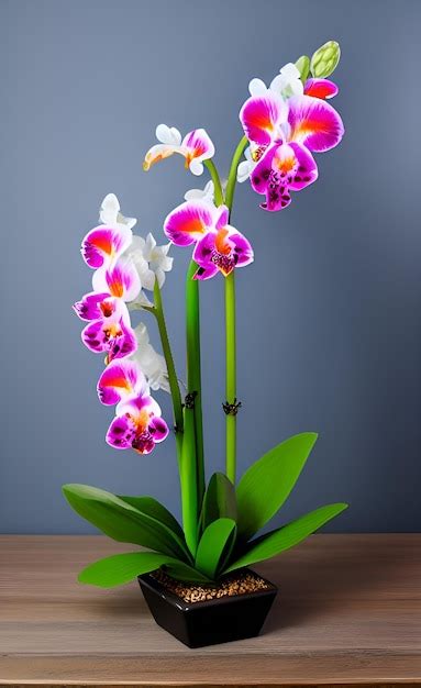 Premium Photo A Purple And White Orchid With A Green Stem And Leaves