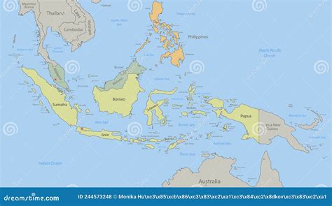 Malaysia Map With States Isolated On White Background Cartoon Vector