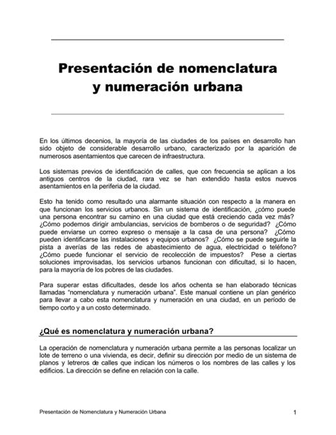 Presentaci N De Nomenclatura Y Numeraci N Urbana