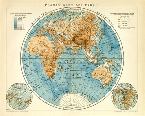 Erdglobus östliche Halbkugel Planigloben historische Karte 1903 Arc