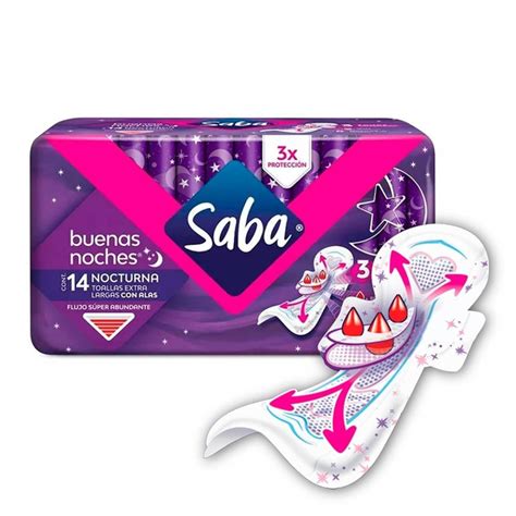 Toallas Femeninas Saba Buenas Noches Flujo S Per Abundante Extra Largas