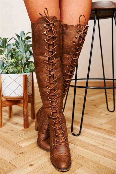 Just Enough Lace Up Thigh High Boots Tan Boots Thigh High Boots Lace Boots