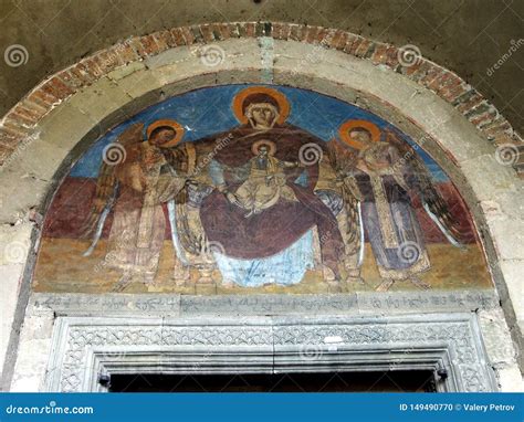 Frescoes Above the Entrance of the Svetitskhoveli Cathedral in Georgia Stock Photo - Image of ...