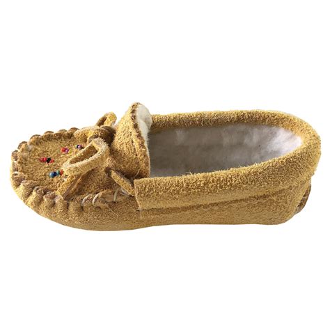 Junior And Child Fleece Lined Genuine Moosehide Suede Moccasin Slippers