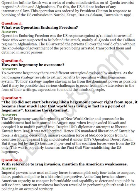 Ncert Solutions For Class 12 Political Science Chapter 3 Us Hegemony In