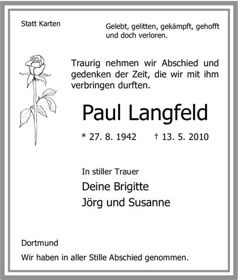 Trauer Und Todesanzeigen Von Paul Langfeld Trauer De