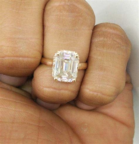 Buy 3ct Emerald Cut Moissanite Rings Genuine 14k Yellow Gold Ring