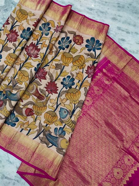 Pen Kalamkari Pure Pen Kalamkari Sarees Srikalahasti Tussar