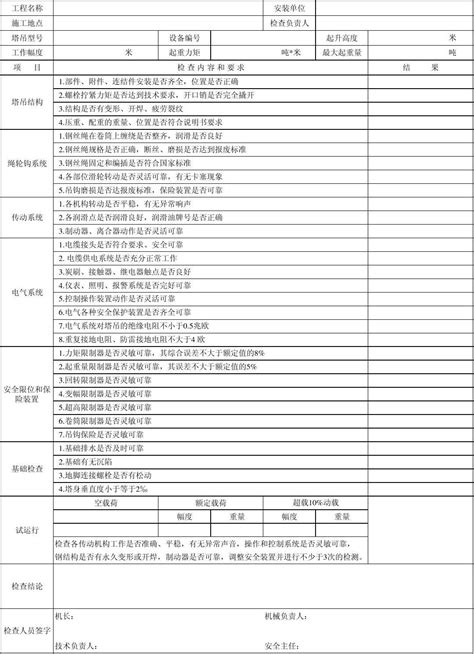 塔吊月检表word文档在线阅读与下载免费文档