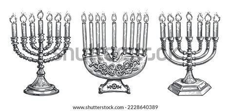 Jewish Menorah Burning Candles Sketch Religious Stock Vector (Royalty ...