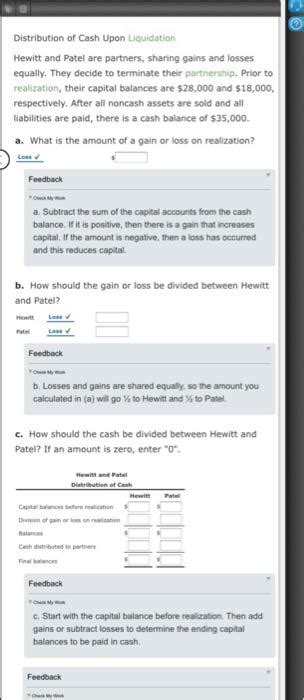 Solved Distribution Of Cash Upon Liquidation Hewitt And