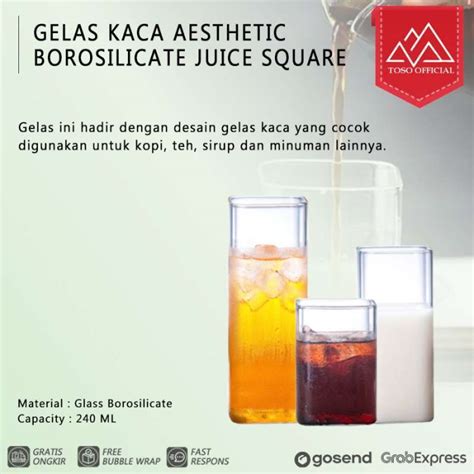 Jual Gelas Kaca Aesthetic Borosilicate Juice Square Gelas Kotak Glass