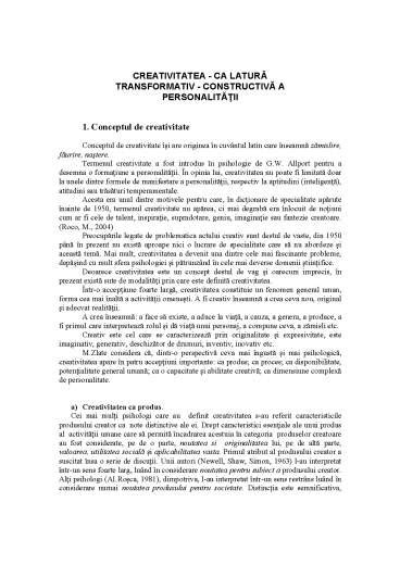 Creativitatea I Rela Iile Dintre Laturile Personalit Ii Referat Doc