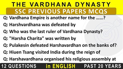 The Vardhana Dynasty Ancient History Ssc Previous Year Questions