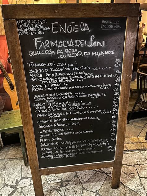 Menu Da Enoteca Ristorante La Farmacia Dei Sani Tirrenia