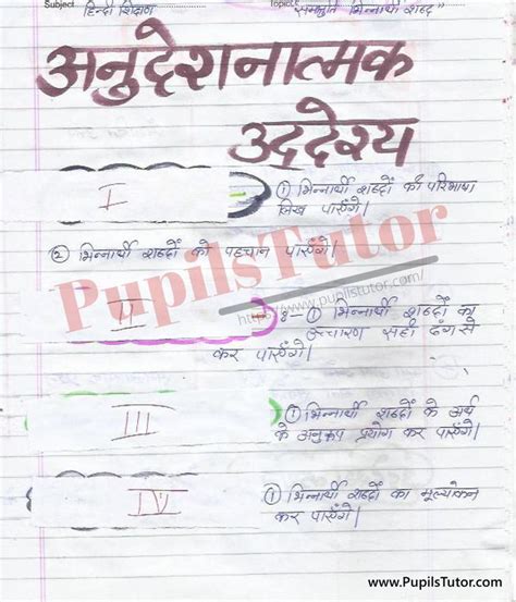 B Ed Lesson Plan In Hindi On Bhinnarthak Shabd For B Ed 1st 2nd Year