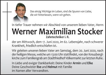 Traueranzeigen Von Werner Maximilian Stocker Trauer Kleinezeitung At