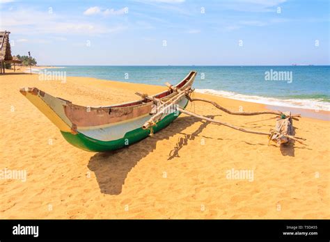 Traditional Sri Lankan Fishing Boat Beach COlombo Sri Lanka Stock